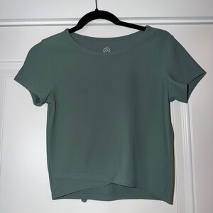Move Theology Sage Green Ribbed Crossover Hem Activewear Tee - Size M